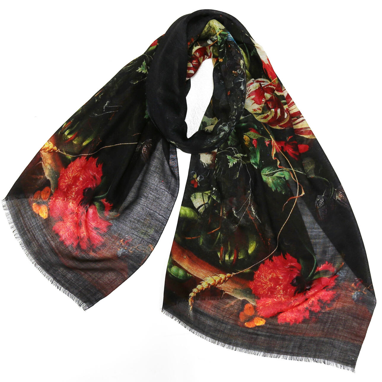 ✨美品✨ レオナール シルク ウール ストール ショール 花柄 フラワー 黒 LEONARD - LEONARD レオナール ウール シルク フラワー ストール