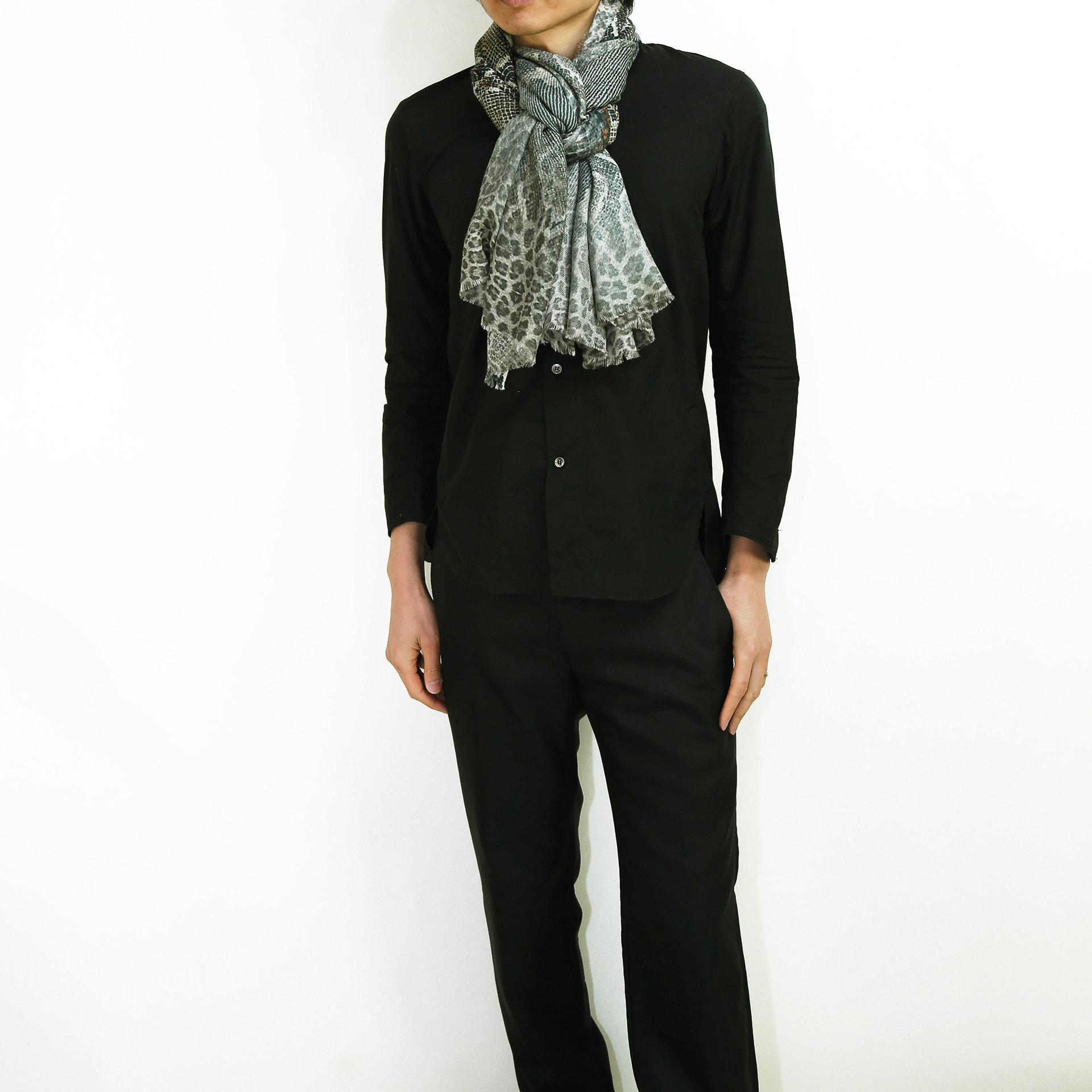 ウールシルクストール/大判/パイソン柄/ブラック/メンズ|ストール専門