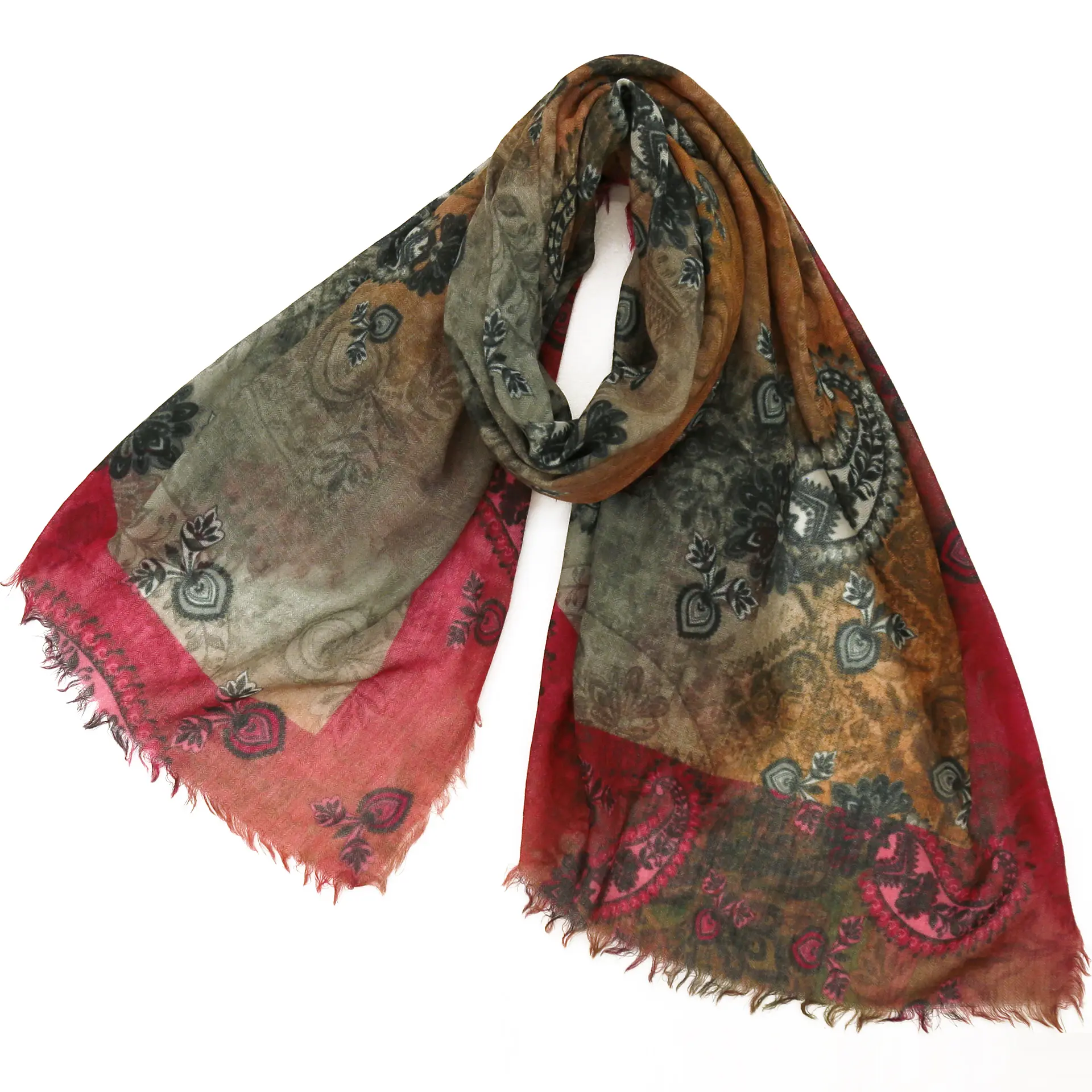 ウールストール/ショール/ペイズリー柄/灰色/茶色|ストール専門店  