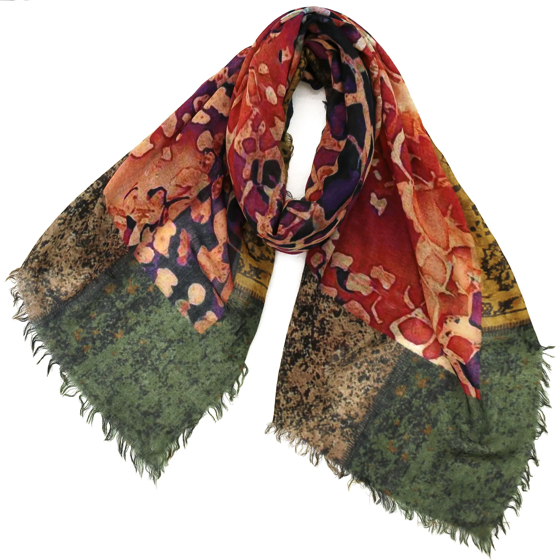 ウールストール/ショール/幾何学柄/多色/橙色|ストール専門店NaturalLounge 