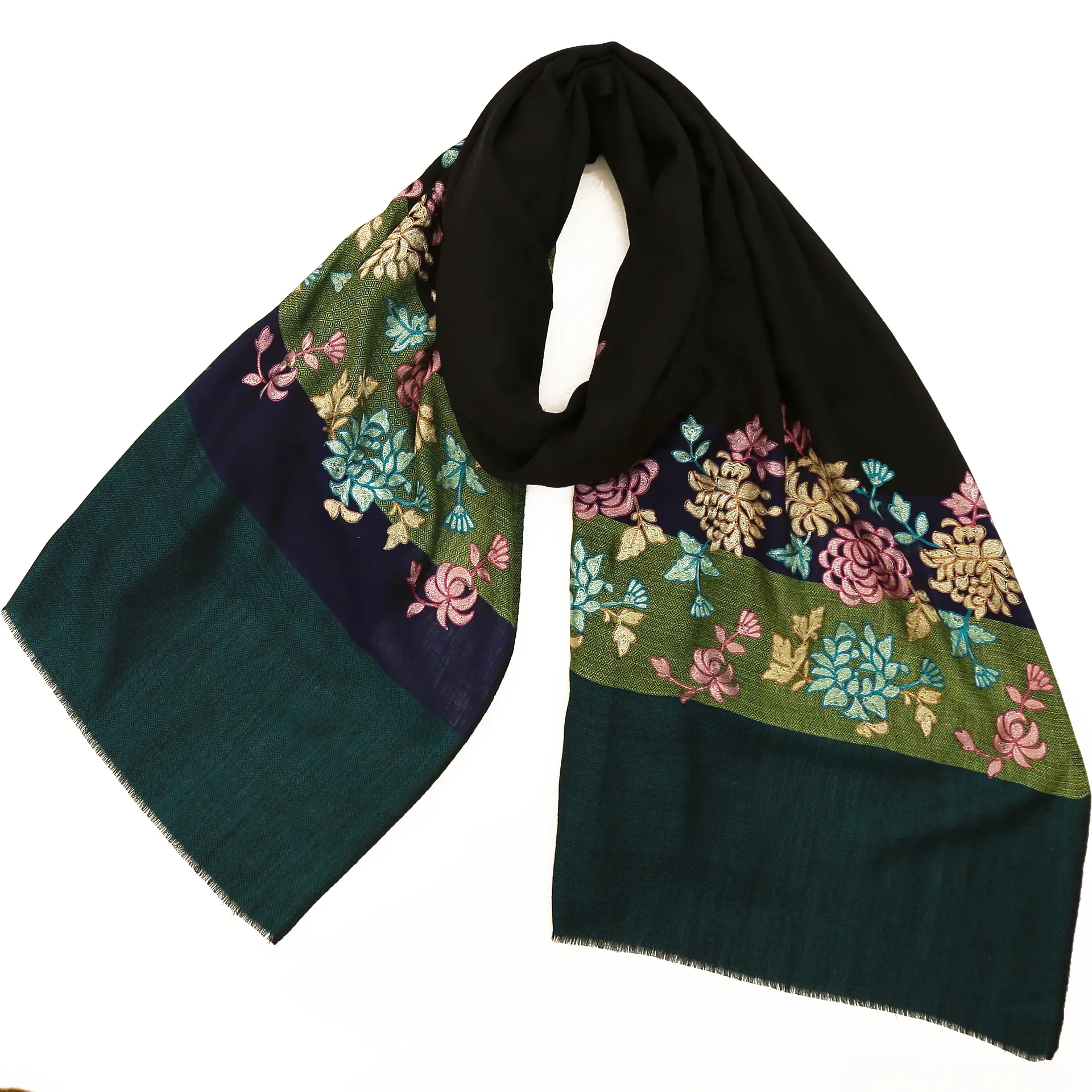 ウールストール/アーリ刺繍/大判/花柄/黒色|ストール専門店NaturalLounge