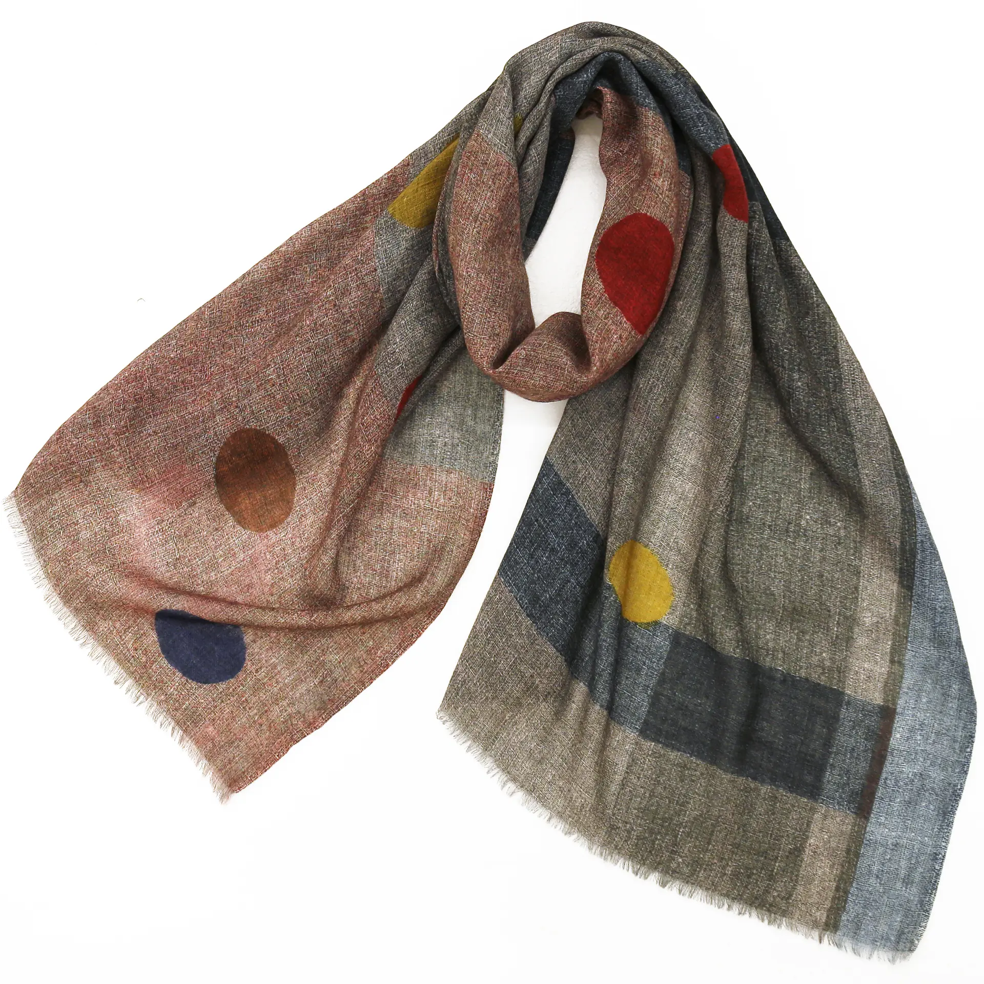 ウールシルクストール/大判/幾何学柄/ドット/灰色/茶色|ストール専門店  