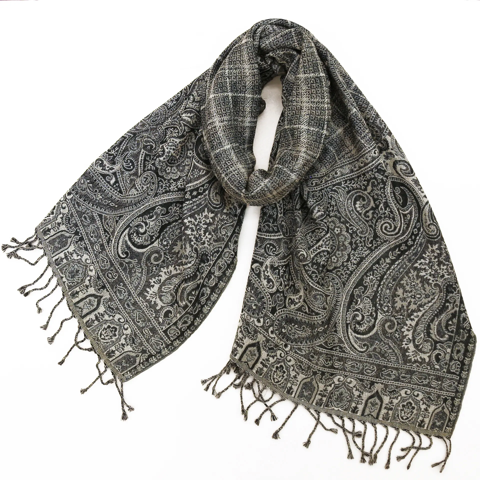ウールストール/大判/ペイズリー/黒/灰|ストール専門店NaturalLounge
