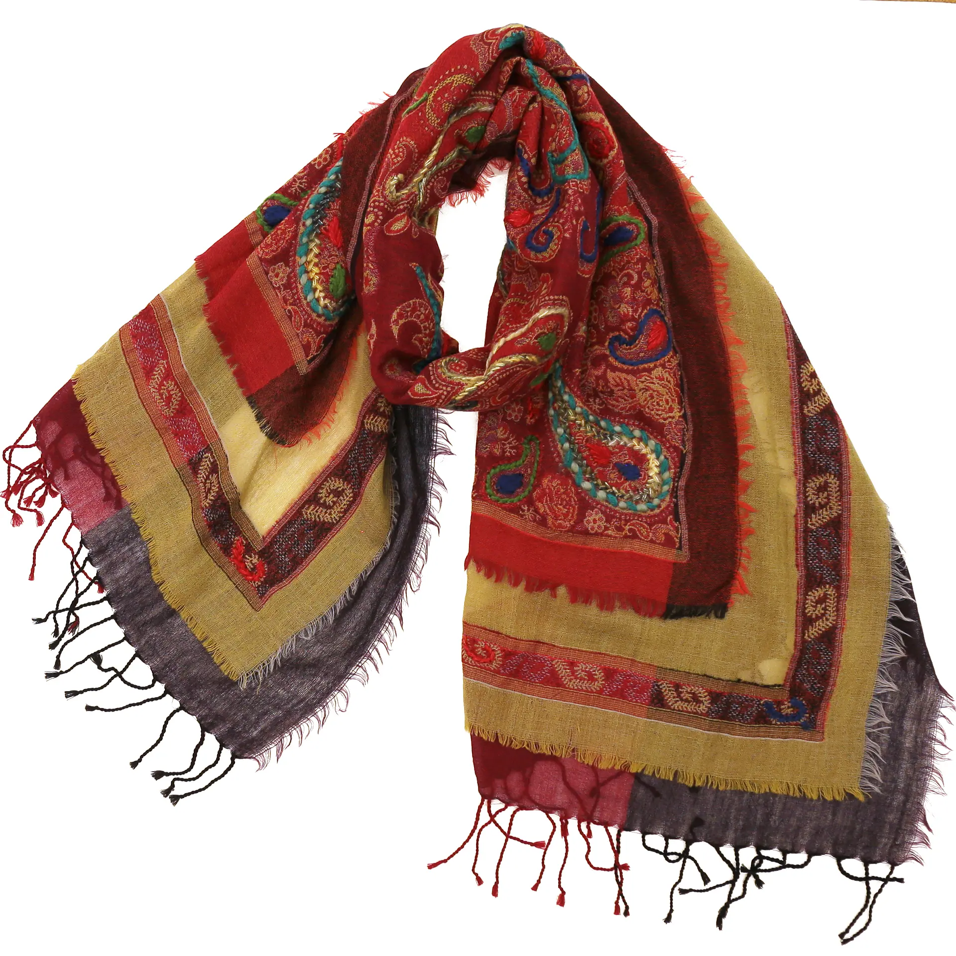 ウールストール/大判/刺繍/ペイズリー/赤|ストール専門店NaturalLounge