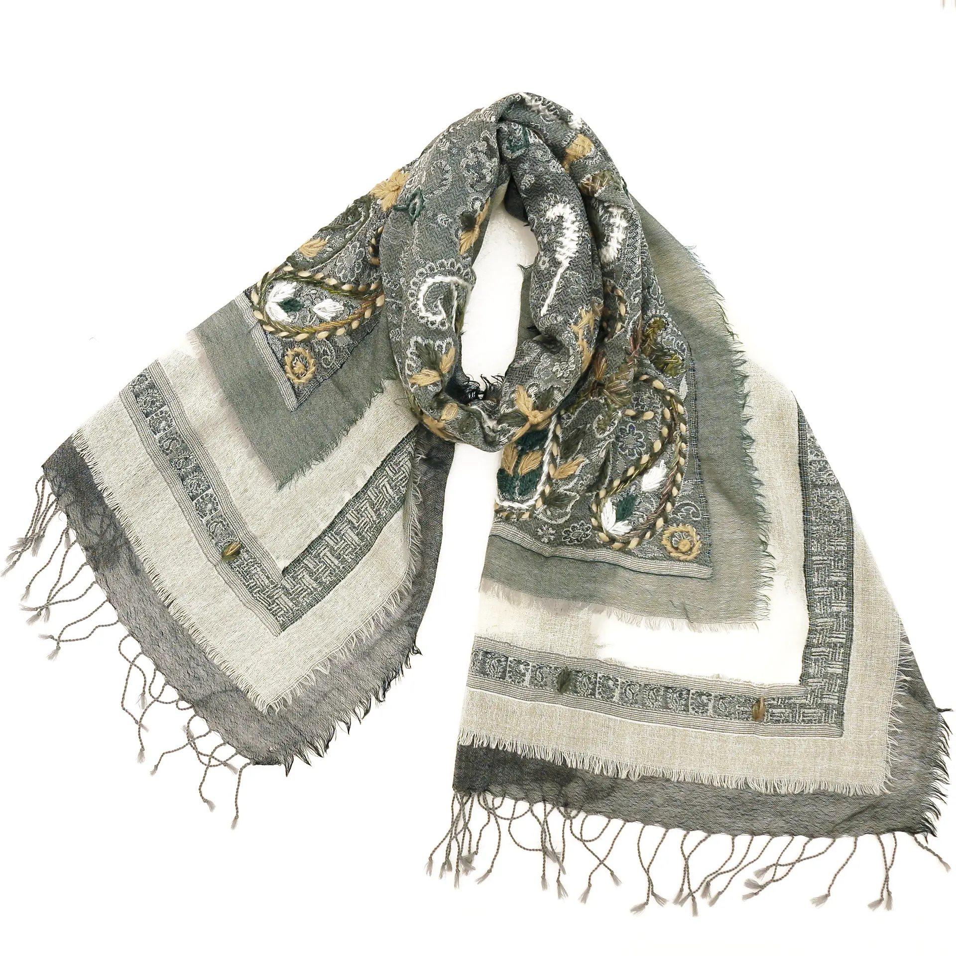 Petrusse/ペトルス　ペイズリーウールストール ウールストール/大判/刺繍/ペイズリー/黒|ストール専門店NaturalLounge