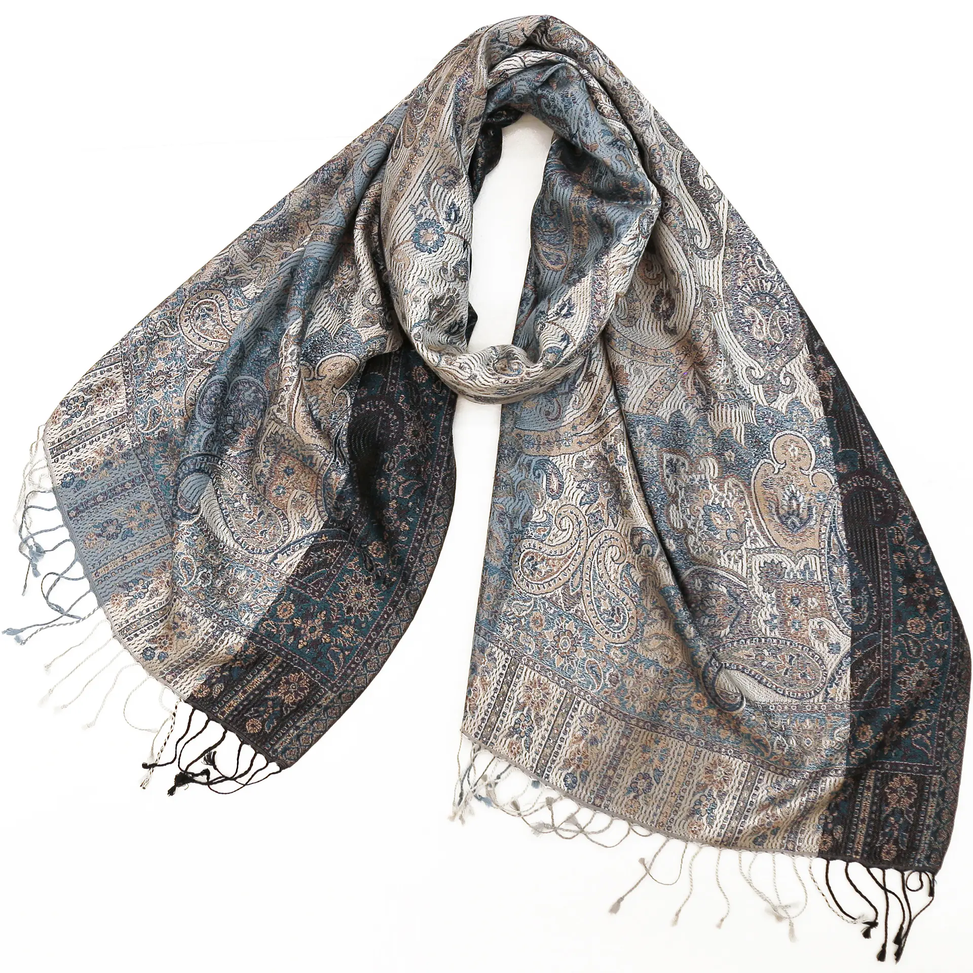 シルクストール/大判/ペイズリー/灰/銀/黒|ストール専門店NaturalLounge