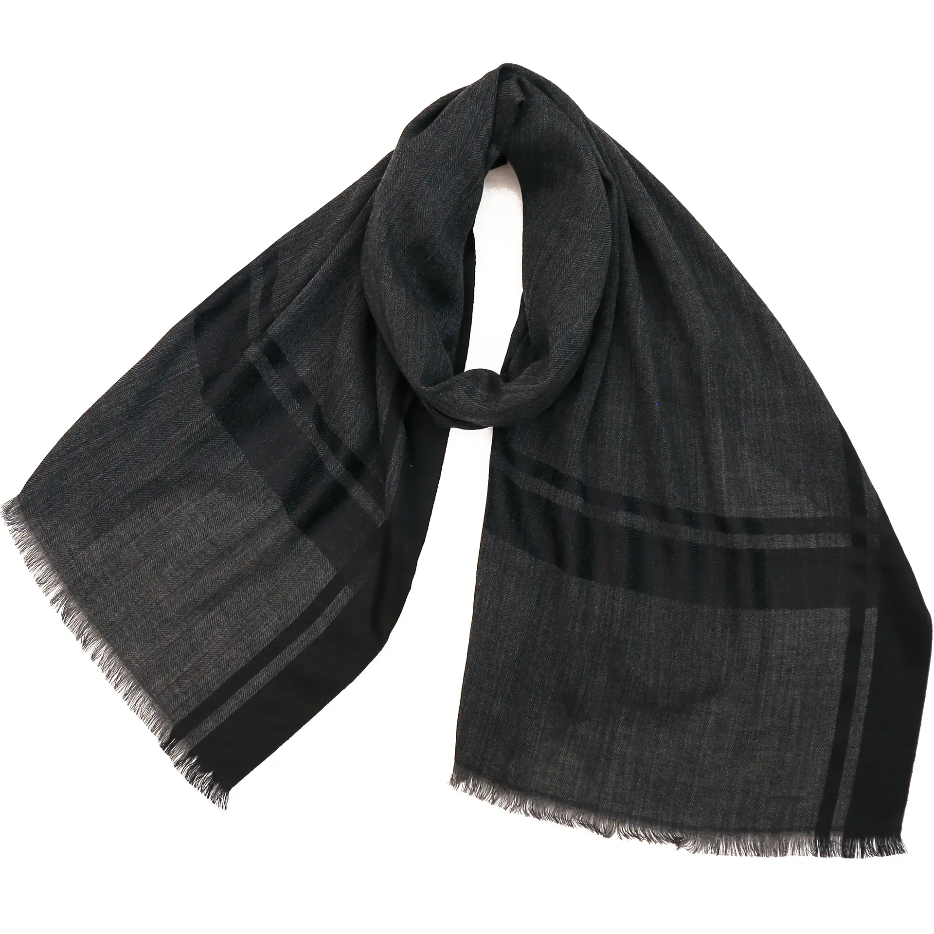 ウールシルクストール/大判/チェック柄/黒|ストール専門店NaturalLounge