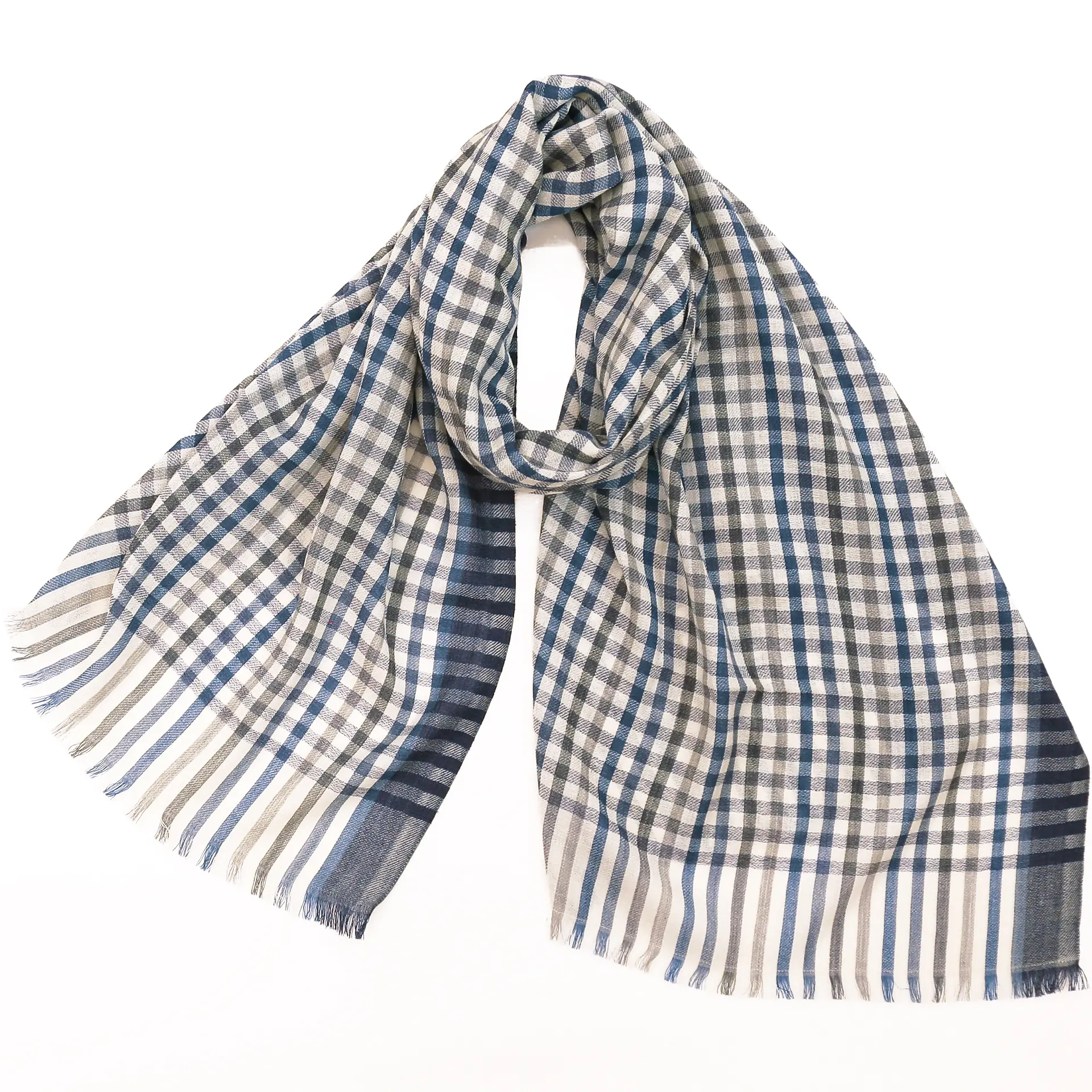 【新品未使用タグ付き】ウールシルク大判ストール ウールシルクストール/大判/チェック柄/青|ストール専門店NaturalLounge