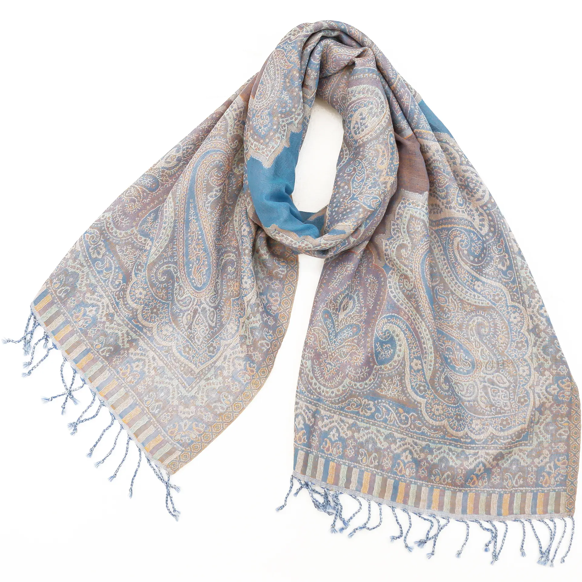 ウールストール/大判/ペイズリー/青|ストール専門店NaturalLounge