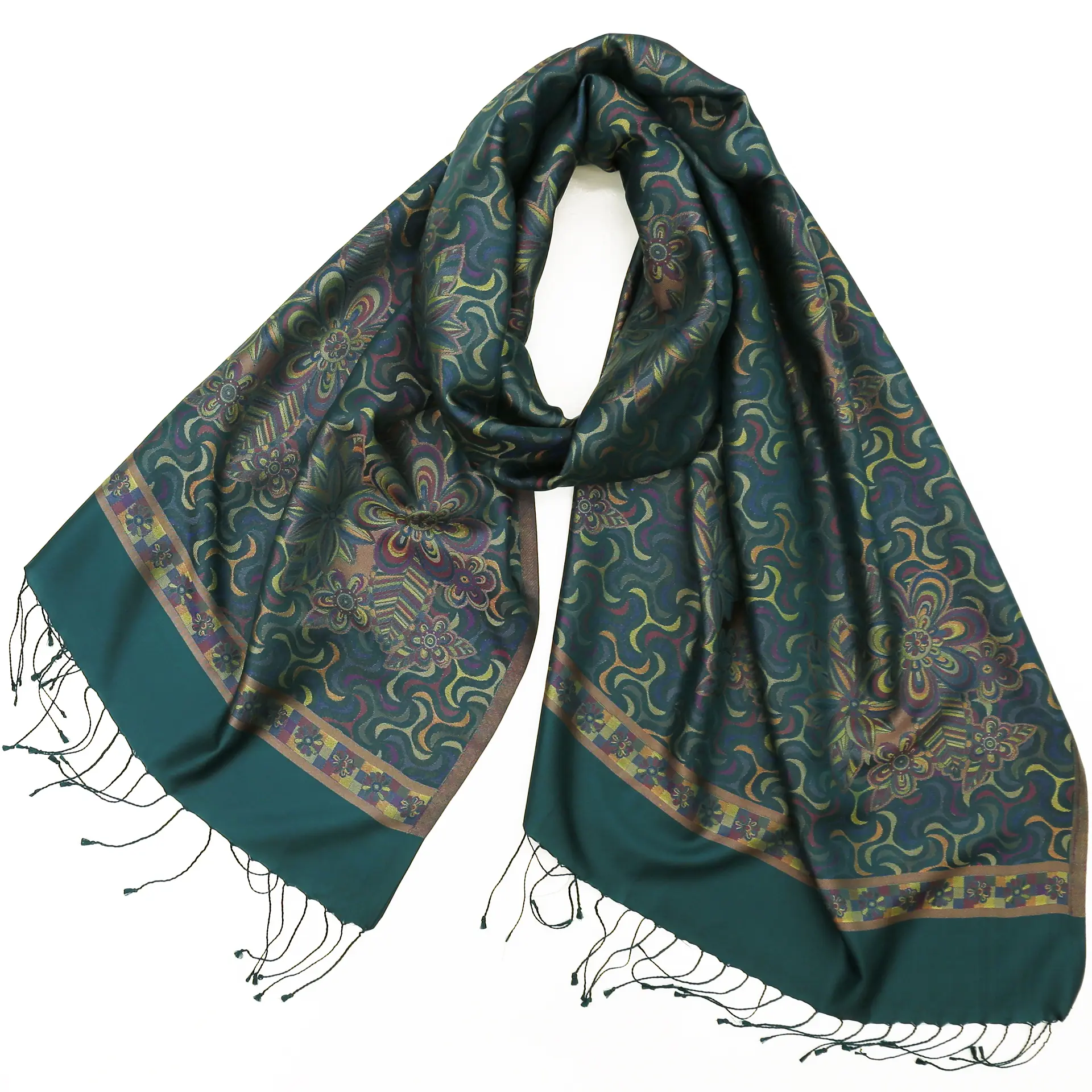 【未使用】kolor 幾何学模様 ストール シルク シルクストール/大判/薄手/幾何学/緑|ストール専門店NaturalLounge